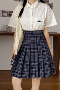 Plus Size High-Waisted Plaid Pleated Mid-Length Skirt, A-Line Puff Skirt in JK Style for Women, Trendy 90s Inspired Fashion