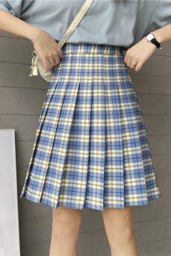 Plus Size High-Waisted Plaid Pleated Mid-Length Skirt, A-Line Puff Skirt in JK Style for Women, Trendy 90s Inspired Fashion