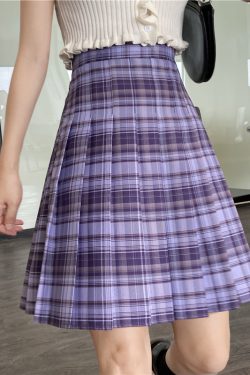 Plus Size High-Waisted Plaid Pleated Mid-Length Skirt, A-Line Puff Skirt in JK Style for Women, Trendy 90s Inspired Fashion