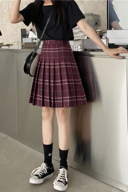 Plus Size High-Waisted Plaid Pleated Mid-Length Skirt, A-Line Puff Skirt in JK Style for Women, Trendy 90s Inspired Fashion