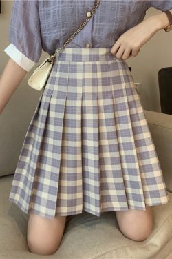 Plus Size High-Waisted Plaid Pleated Mid-Length Skirt, A-Line Puff Skirt in JK Style for Women, Trendy 90s Inspired Fashion