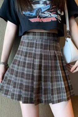 Plus Size High-Waisted Plaid Pleated Skirt for Women - 2025 Spring Summer College Style Short Skirt, Anti-Exposure Design
