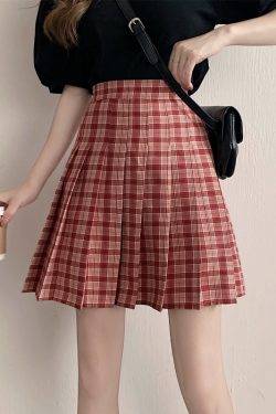Plus Size High-Waisted Plaid Pleated Skirt for Women - 2025 Spring Summer College Style Short Skirt, Anti-Exposure Design