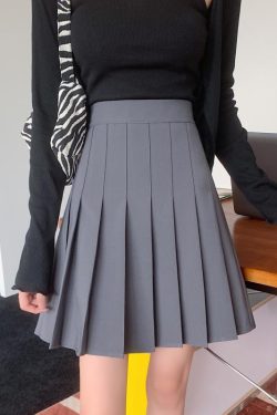 Plus-Size High-Waisted Pleated A-Line Skirt for Women - JK Style Gray Mid-Length Spring Summer Skirt for Curvy Figures
