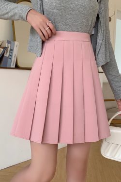 Plus-Size High-Waisted Pleated A-Line Skirt for Women - JK Style Gray Mid-Length Spring Summer Skirt for Curvy Figures