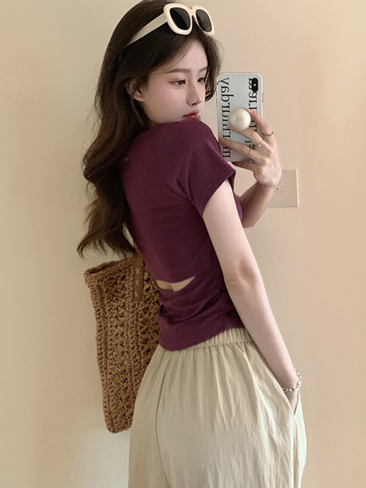 Plus-Size Hollow Out Pleated Shoulder Short Sleeve T-Shirt for Women - Summer Slimming Top, Spicy Girl Design, Covers Belly Plus-Size Hollow Out Pleated Shoulder Short Sleeve T-Shirt for Women - Summer Slimming Top, Spicy Girl Design, Covers Belly