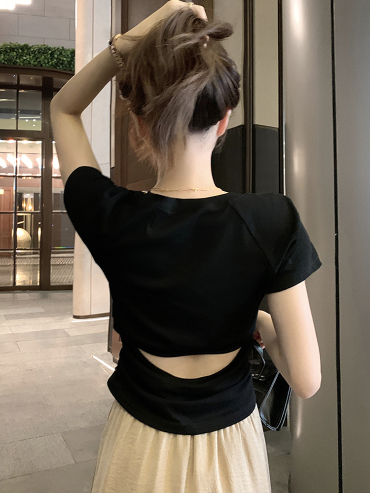 Plus-Size Hollow Out Pleated Shoulder Short Sleeve T-Shirt for Women - Summer Slimming Top, Spicy Girl Design, Covers Belly Plus-Size Hollow Out Pleated Shoulder Short Sleeve T-Shirt for Women - Summer Slimming Top, Spicy Girl Design, Covers Belly