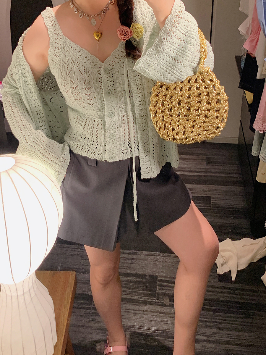 Plus Size Ice Silk Knitted Cardigan and Camisole Two-Piece Set for Curvy Women - Spring/Summer 2025 Fashion Plus Size Ice Silk Knitted Cardigan and Camisole Two-Piece Set for Curvy Women - Spring/Summer 2025 Fashion