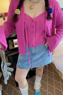 Plus Size Ice Silk Knitted Cardigan and Camisole Two-Piece Set for Curvy Women - Spring/Summer 2025 Fashion