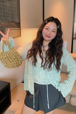 Plus Size Ice Silk Knitted Cardigan and Camisole Two-Piece Set for Curvy Women - Spring/Summer 2025 Fashion