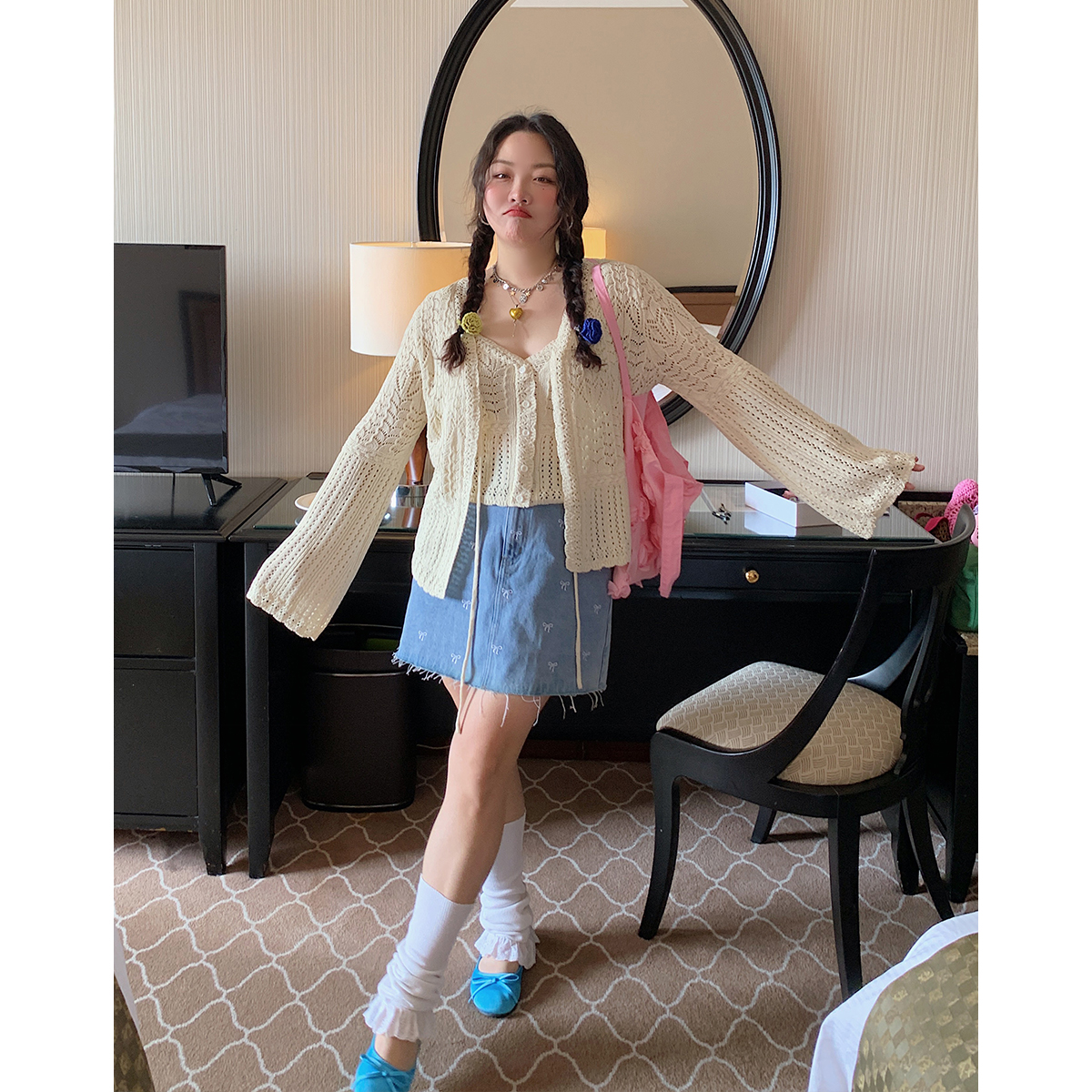 Plus Size Ice Silk Knitted Cardigan and Camisole Two-Piece Set for Curvy Women - Spring/Summer 2025 Fashion Plus Size Ice Silk Knitted Cardigan and Camisole Two-Piece Set for Curvy Women - Spring/Summer 2025 Fashion