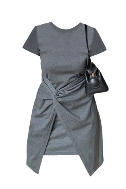 Plus Size Irregular Short Sleeve Dress for Women, Flattering Waist-Cinching T-Shirt Style, Summer Chic for Pear-Shaped Figures