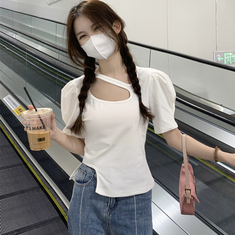 Plus-Size Irregular Short Sleeve T-Shirt for Women - Summer Korean Design, Slim Fit, Flattering Cropped Shoulder Top Plus-Size Irregular Short Sleeve T-Shirt for Women - Summer Korean Design, Slim Fit, Flattering Cropped Shoulder Top