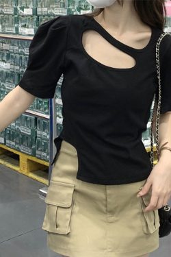 Plus-Size Irregular Short Sleeve T-Shirt for Women - Summer Korean Design, Slim Fit, Flattering Cropped Shoulder Top