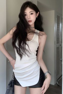 Plus Size Irregular Sleeveless Tank Top for Women, Flattering Summer Wear, American Style, Casual Chic Fashion