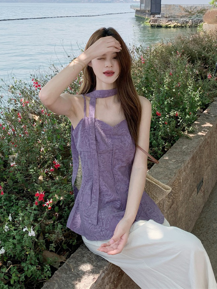 Plus Size Jacquard Camisole for Women - Stylish Summer French Design with Flowing Straps - Short Sleeveless Top Plus Size Jacquard Camisole for Women - Stylish Summer French Design with Flowing Straps - Short Sleeveless Top