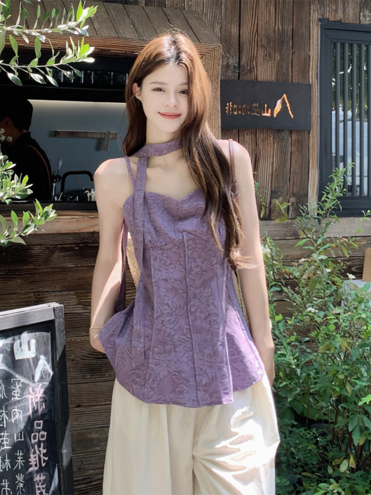 Plus Size Jacquard Camisole for Women - Stylish Summer French Design with Flowing Straps - Short Sleeveless Top Plus Size Jacquard Camisole for Women - Stylish Summer French Design with Flowing Straps - Short Sleeveless Top