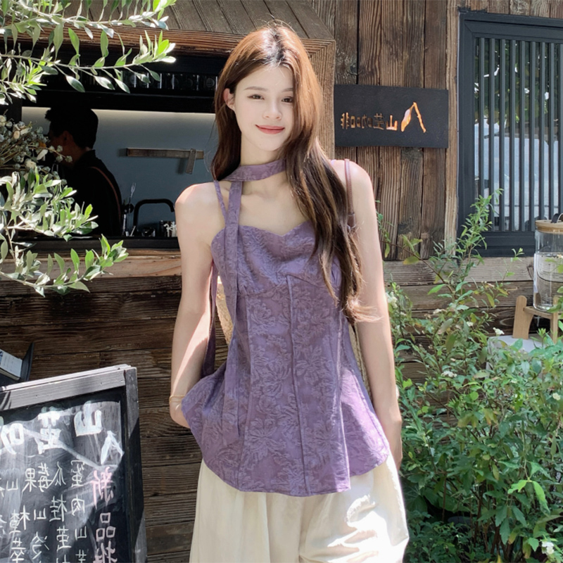 Plus Size Jacquard Camisole for Women - Stylish Summer French Design with Flowing Straps - Short Sleeveless Top Plus Size Jacquard Camisole for Women - Stylish Summer French Design with Flowing Straps - Short Sleeveless Top