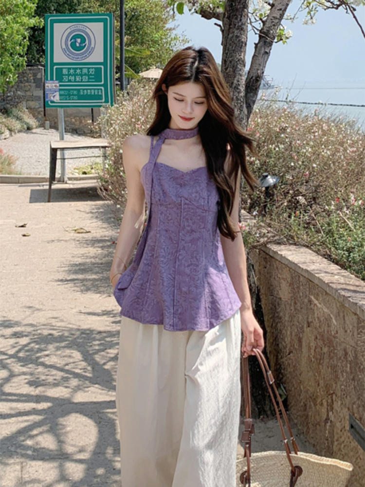 Plus Size Jacquard Camisole for Women - Stylish Summer French Design with Flowing Straps - Short Sleeveless Top Plus Size Jacquard Camisole for Women - Stylish Summer French Design with Flowing Straps - Short Sleeveless Top