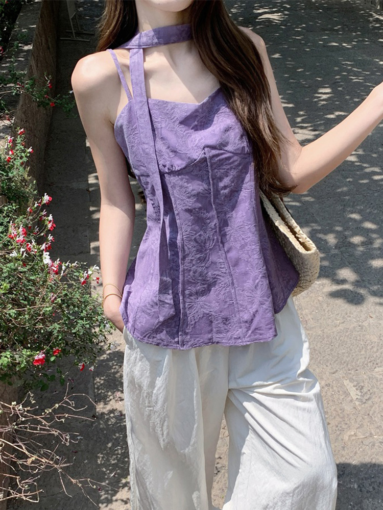 Plus Size Jacquard Camisole for Women - Stylish Summer French Design with Flowing Straps - Short Sleeveless Top Plus Size Jacquard Camisole for Women - Stylish Summer French Design with Flowing Straps - Short Sleeveless Top