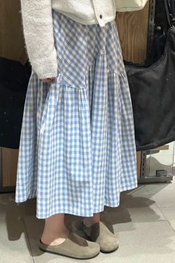 Plus Size Japanese-Style Irregular Splicing Plaid Skirt for Women, 2025 A-Line Large Swing Long Skirt