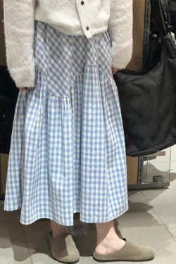 Plus Size Japanese-Style Irregular Splicing Plaid Skirt for Women, 2025 A-Line Large Swing Long Skirt