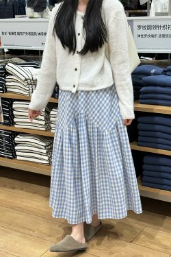 Plus Size Japanese-Style Irregular Splicing Plaid Skirt for Women, 2025 A-Line Large Swing Long Skirt