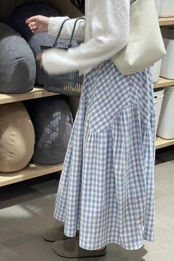 Plus Size Japanese-Style Irregular Splicing Plaid Skirt for Women, 2025 A-Line Large Swing Long Skirt
