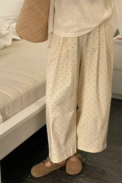 Plus Size Japanese Style Polka Dot Balloon Pants for Women, Loose Slimming Nine-Point Casual Summer Trousers for Plus-Size Petites