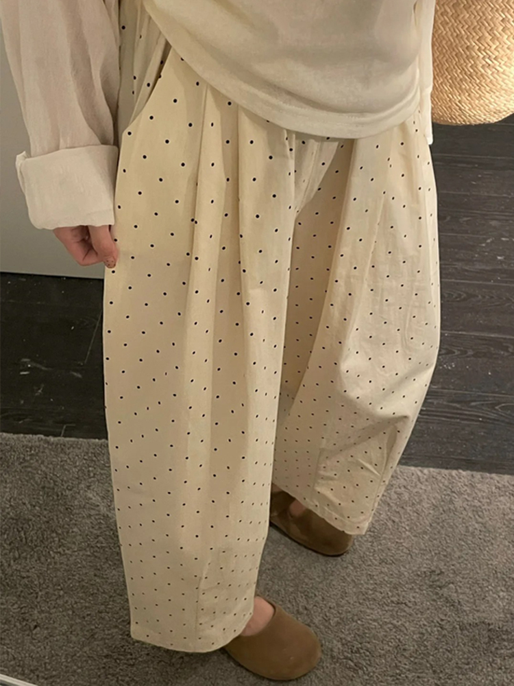 Plus Size Japanese Style Polka Dot Balloon Pants for Women, Loose Slimming Nine-Point Casual Summer Trousers for Plus-Size Petites Plus Size Japanese Style Polka Dot Balloon Pants for Women, Loose Slimming Nine-Point Casual Summer Trousers for Plus-Size Petites