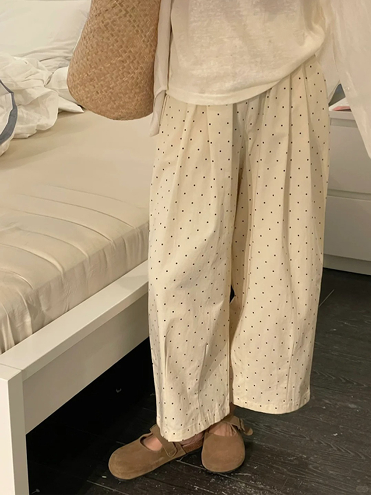 Plus Size Japanese Style Polka Dot Balloon Pants for Women, Loose Slimming Nine-Point Casual Summer Trousers for Plus-Size Petites Plus Size Japanese Style Polka Dot Balloon Pants for Women, Loose Slimming Nine-Point Casual Summer Trousers for Plus-Size Petites