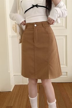 Plus Size Khaki Denim Midi Skirt for Women, Summer High-Waisted A-Line Bodycon with Slimming Split Design
