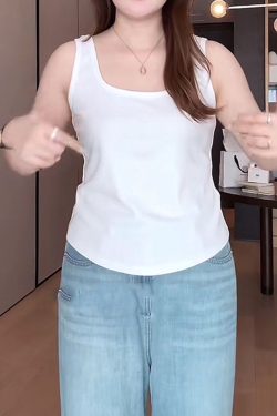 Plus Size Korean-Style Sleeveless Top with Wide Shoulder Straps, Flattering Fit for Chubby Figures, Ideal Base Layer for Women