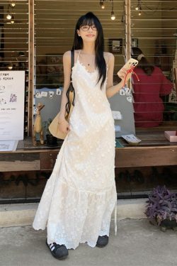 Plus-Size Lace Camisole Dress for Women, Summer French Style, Loose-Fitting Backless A-Line Long Dress, Slimming 90s Inspired Fashion