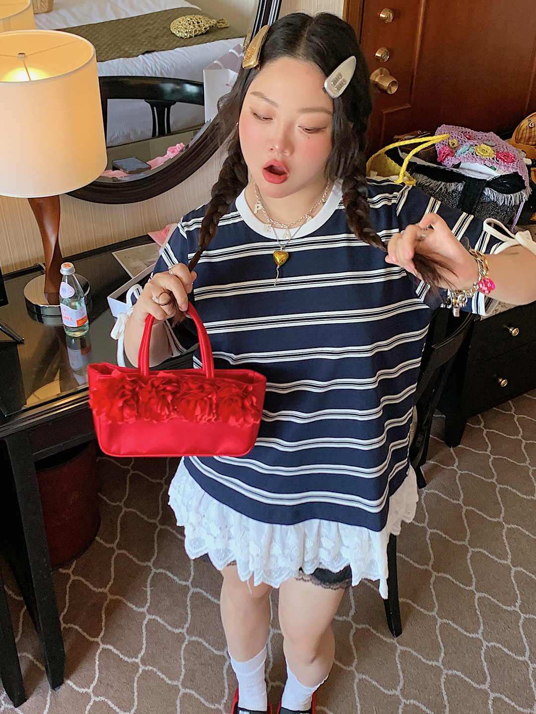 Plus Size Lace Spliced Striped T-Shirt for Women, Short Sleeve Summer 2025 Style, Unique and Trendy Top Plus Size Lace Spliced Striped T-Shirt for Women, Short Sleeve Summer 2025 Style, Unique and Trendy Top