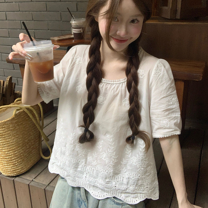 Plus Size Lace Trim Square Neck Short Sleeve Shirt - Stylish Cropped Summer Top for Curvy Figures, Loose Fit, Flattering Design Plus Size Lace Trim Square Neck Short Sleeve Shirt - Stylish Cropped Summer Top for Curvy Figures, Loose Fit, Flattering Design