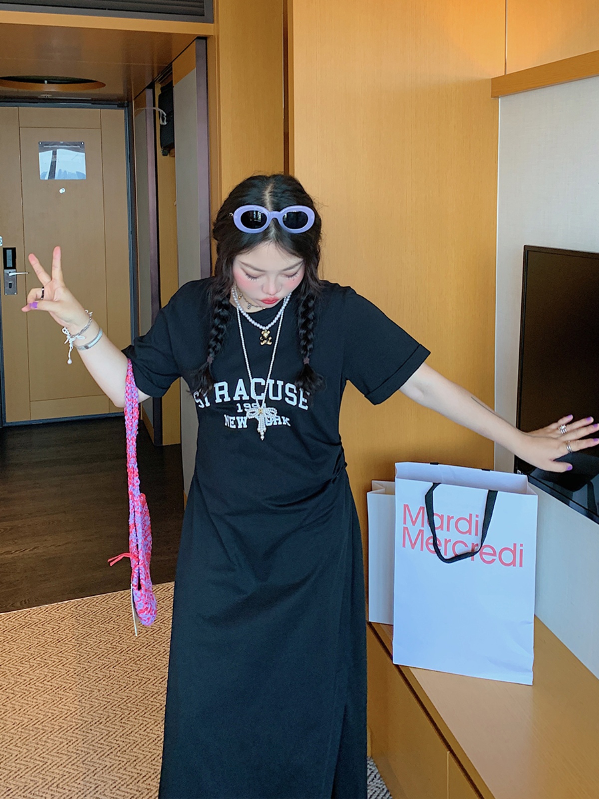 Plus-Size Letter Print Dress for Women, Slimming Summer 2025 Black Long Skirt with Slit, Chic and Comfortable Fashion Plus-Size Letter Print Dress for Women, Slimming Summer 2025 Black Long Skirt with Slit, Chic and Comfortable Fashion