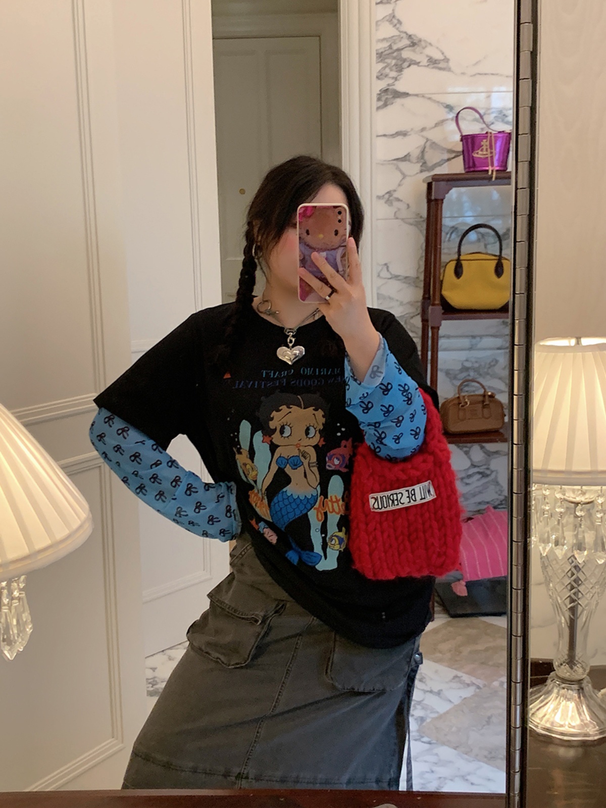 Plus-Size Long Sleeve T-Shirt for Women, Fake Two-Piece Design, 2025 Spring Style, Niche Fashion Top Plus-Size Long Sleeve T-Shirt for Women, Fake Two-Piece Design, 2025 Spring Style, Niche Fashion Top