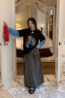 Plus-Size Long Sleeve T-Shirt for Women, Fake Two-Piece Design, 2025 Spring Style, Niche Fashion Top