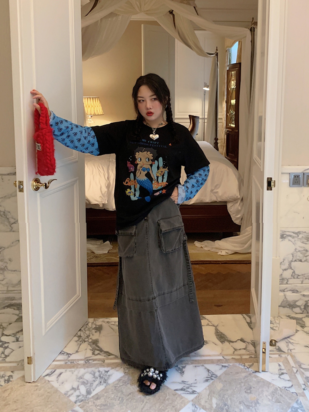 Plus-Size Long Sleeve T-Shirt for Women, Fake Two-Piece Design, 2025 Spring Style, Niche Fashion Top Plus-Size Long Sleeve T-Shirt for Women, Fake Two-Piece Design, 2025 Spring Style, Niche Fashion Top