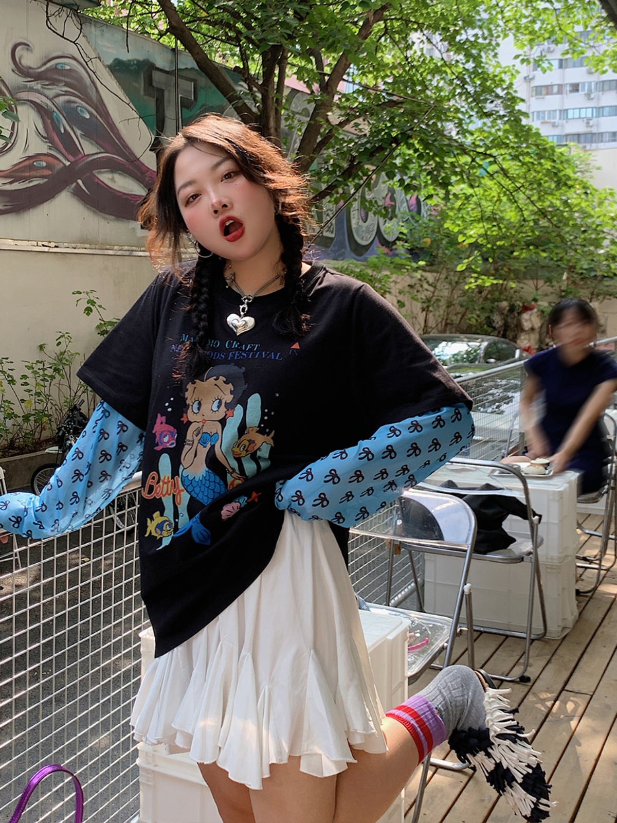 Plus-Size Long Sleeve T-Shirt for Women, Fake Two-Piece Design, 2025 Spring Style, Niche Fashion Top Plus-Size Long Sleeve T-Shirt for Women, Fake Two-Piece Design, 2025 Spring Style, Niche Fashion Top