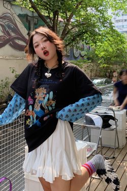 Plus-Size Long Sleeve T-Shirt for Women, Fake Two-Piece Design, 2025 Spring Style, Niche Fashion Top