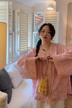 Plus Size Long Sleeve V-Neck Lace Shirt for Women - New Chinese Style National Wind Spring 2025 Top