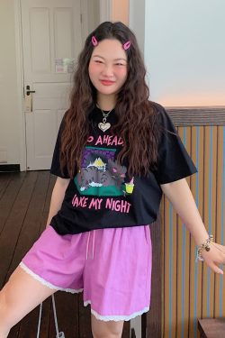 Plus Size Loose Cat Short Sleeve T-Shirt for Women - Korean Style Summer 2025 Lazy Fashion Top