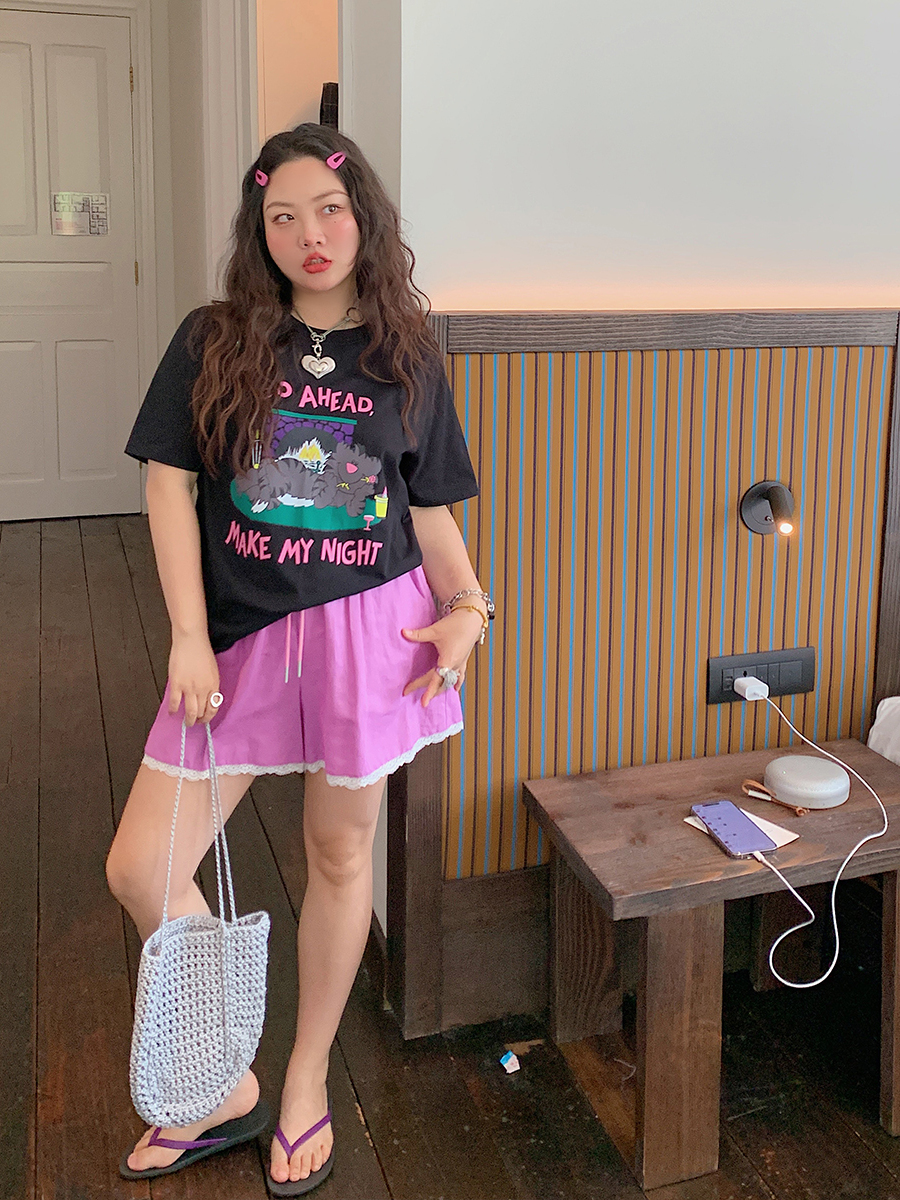 Plus Size Loose Cat Short Sleeve T-Shirt for Women - Korean Style Summer 2025 Lazy Fashion Top Plus Size Loose Cat Short Sleeve T-Shirt for Women - Korean Style Summer 2025 Lazy Fashion Top