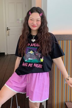 Plus Size Loose Cat Short Sleeve T-Shirt for Women - Korean Style Summer 2025 Lazy Fashion Top