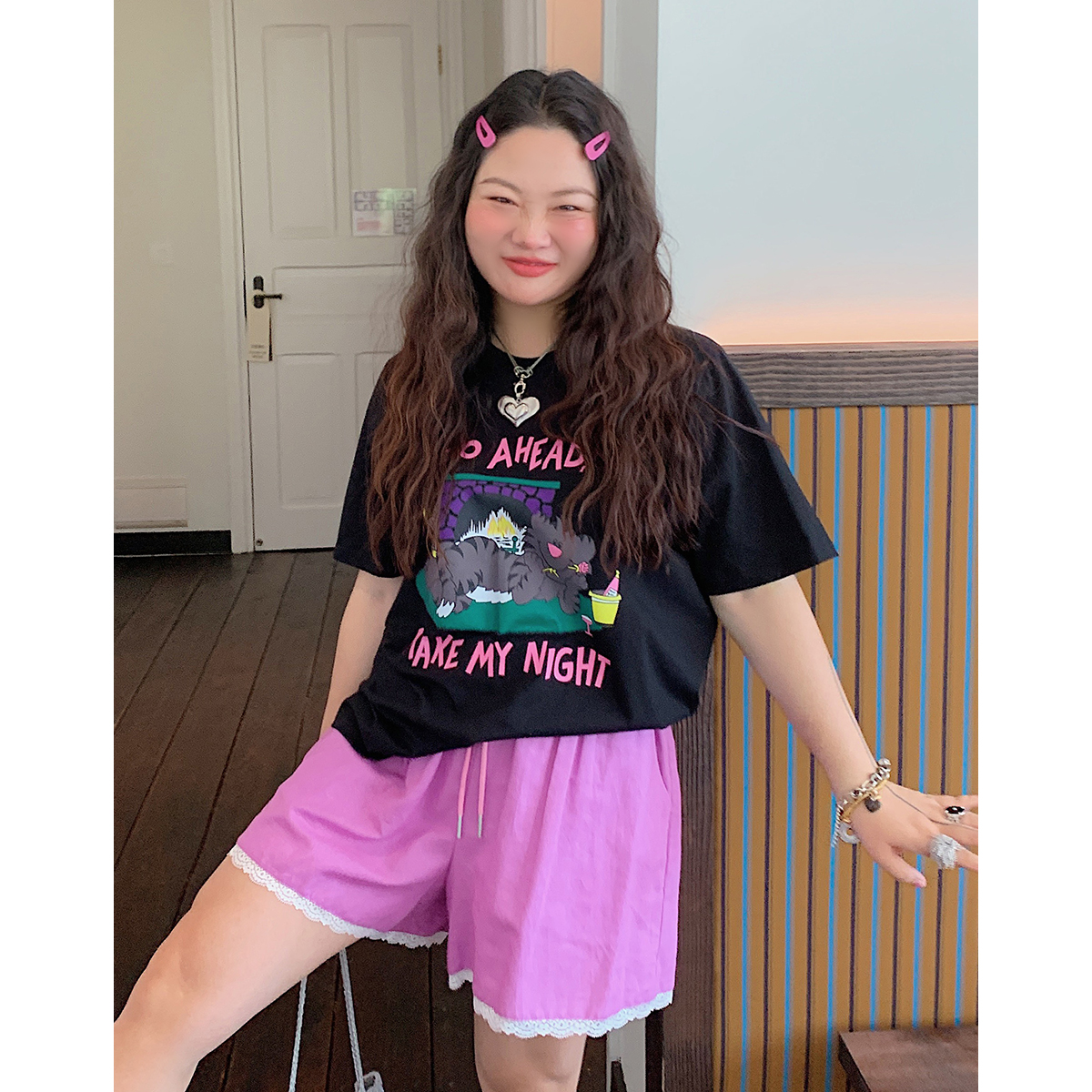 Plus Size Loose Cat Short Sleeve T-Shirt for Women - Korean Style Summer 2025 Lazy Fashion Top Plus Size Loose Cat Short Sleeve T-Shirt for Women - Korean Style Summer 2025 Lazy Fashion Top