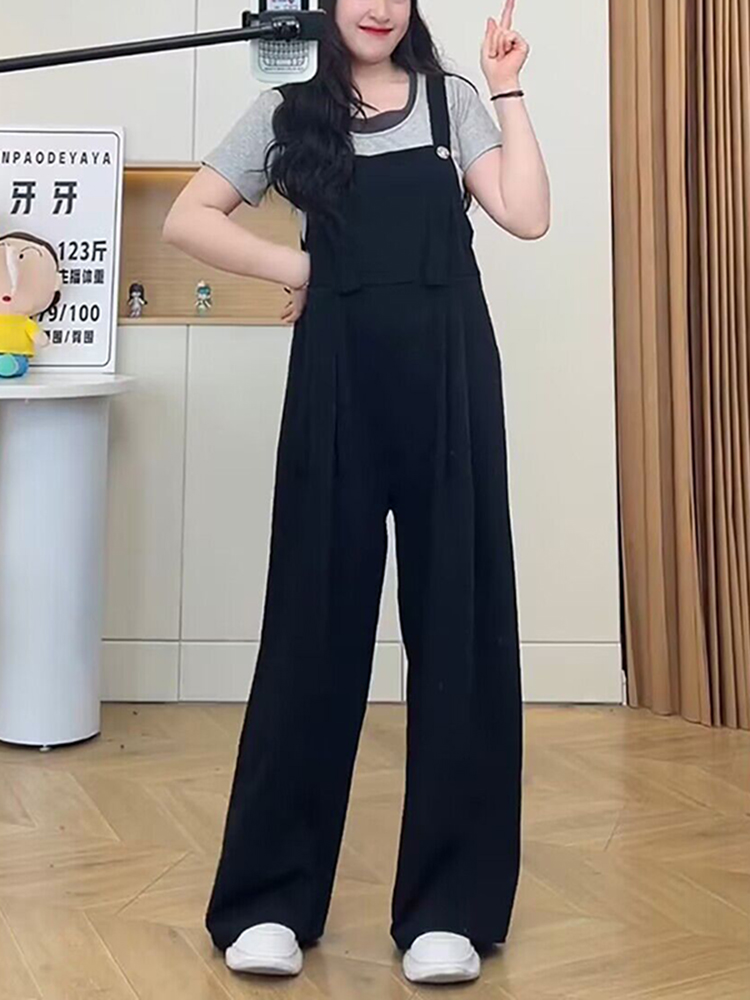 Plus-Size Loose-Fitting Summer Jumpsuit for Curvy Women, Slimming Wide-Leg Design, Trendy Chic Look, Perfect for Casual Outings Plus-Size Loose-Fitting Summer Jumpsuit for Curvy Women, Slimming Wide-Leg Design, Trendy Chic Look, Perfect for Casual Outings