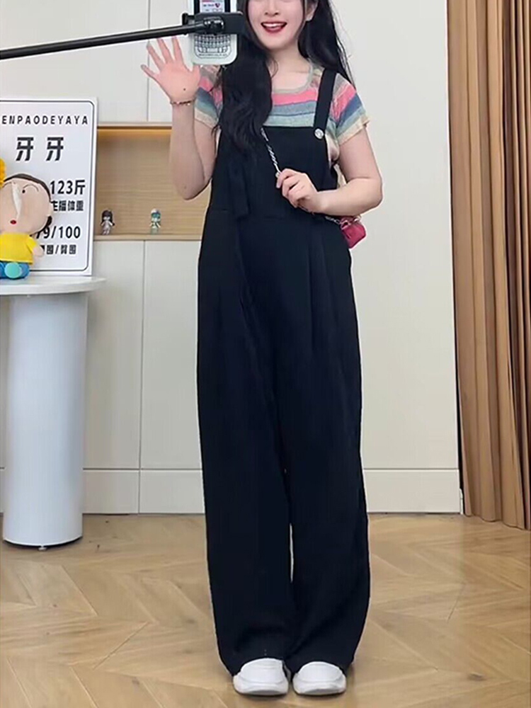 Plus-Size Loose-Fitting Summer Jumpsuit for Curvy Women, Slimming Wide-Leg Design, Trendy Chic Look, Perfect for Casual Outings Plus-Size Loose-Fitting Summer Jumpsuit for Curvy Women, Slimming Wide-Leg Design, Trendy Chic Look, Perfect for Casual Outings