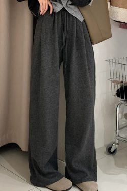 Plus Size Loose Wide-Leg Pants for Women, Slimming Long Sweatpants in Dark Gray, 2025 Trendy Lazy Style